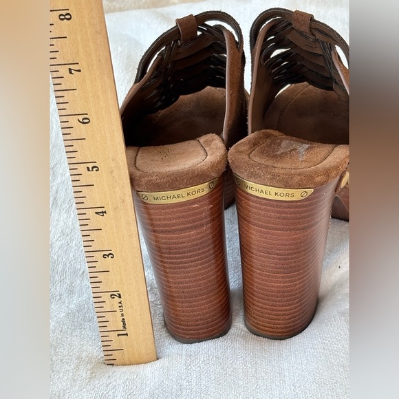 Michael Kors Brown Suede Mules with Gold Accents High Heels Size 6 - Picture 4 of 10